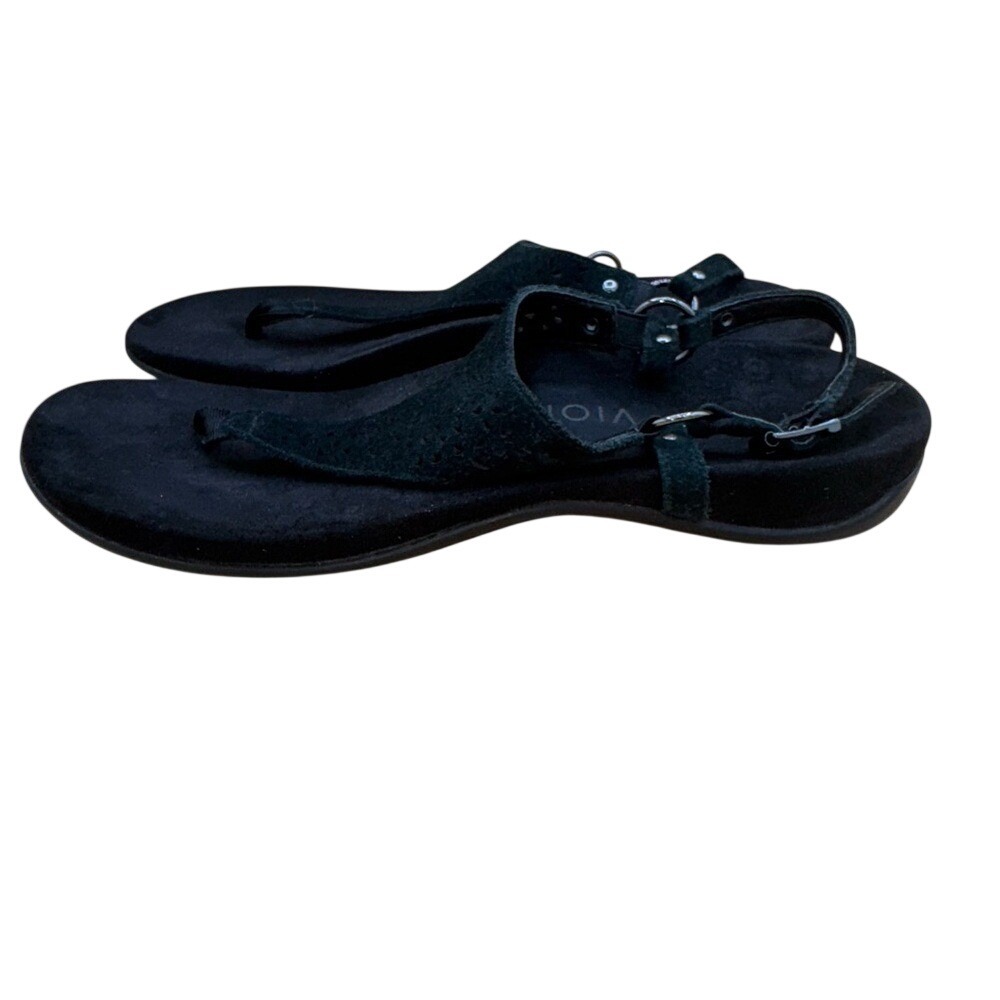 Vionic Black Kirra Toe Post Suede Sandals Buckle Back Strap, Women's 9.5, EUC